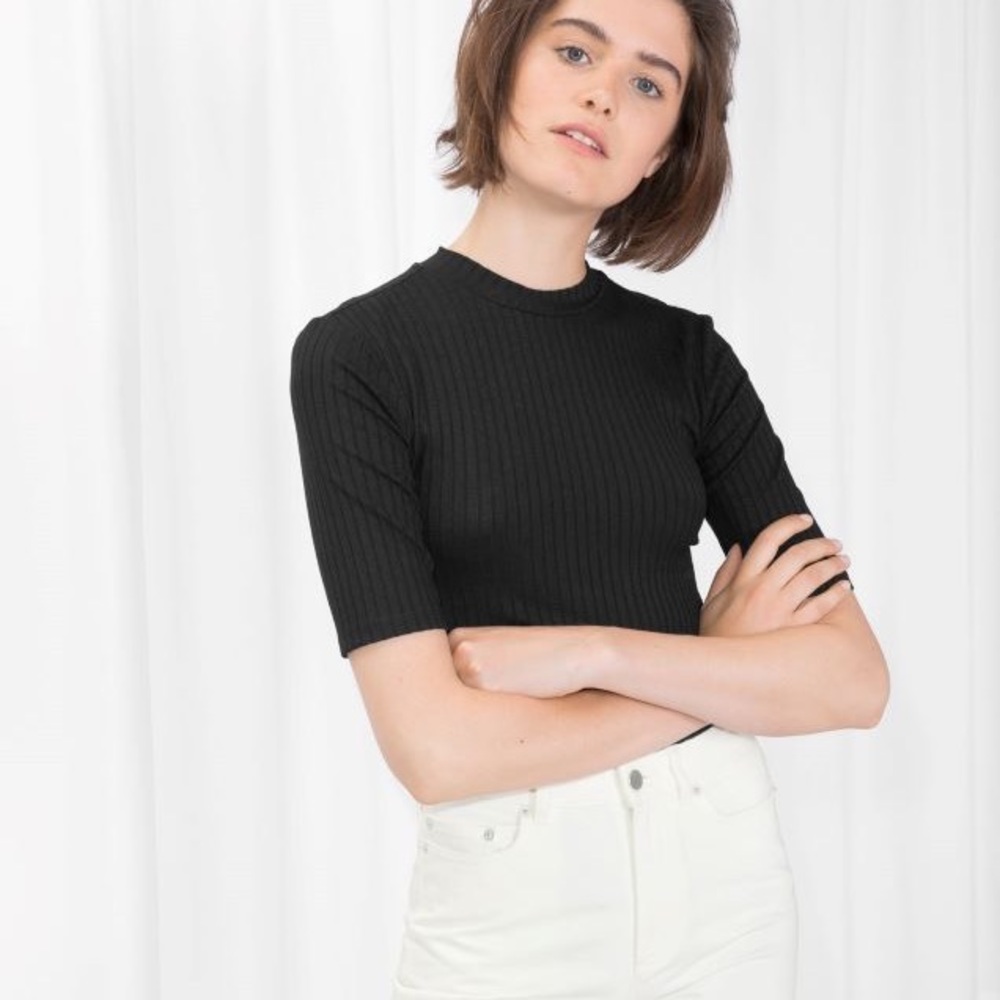 Classic Black Ribbed Women's Top